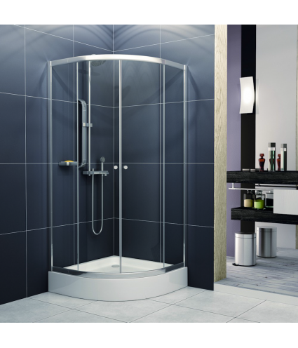 Duschwanne und Duschkabine VITORIA Transparentes Glas 90x90 180cm Halbrund mit Ablaufgarnitur