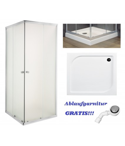 Duschwanne und Duschkabine PARLA Gefrorenes Glas 90x90 180cm Quadratisch mit Ablaufgarnitur