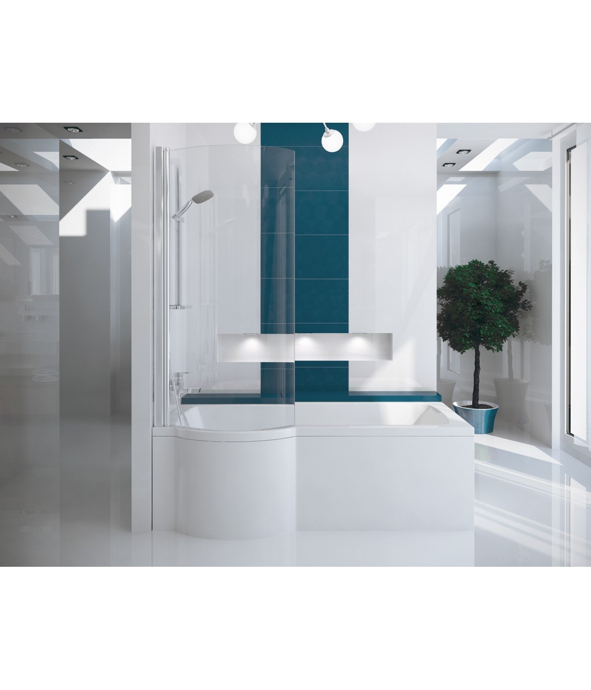 BADEWANNE ECKWANNE 150x70 LINKS INSPIRO GLASABTRENNUNG Ablaufgarnitur + Füße GRATIS !