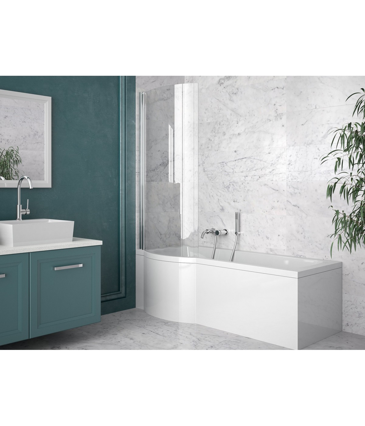 BADEWANNE ECKWANNE 170x70 LINKS INSPIRO GLASABTRENNUNG Ablaufgarnitur + Füße GRATIS !