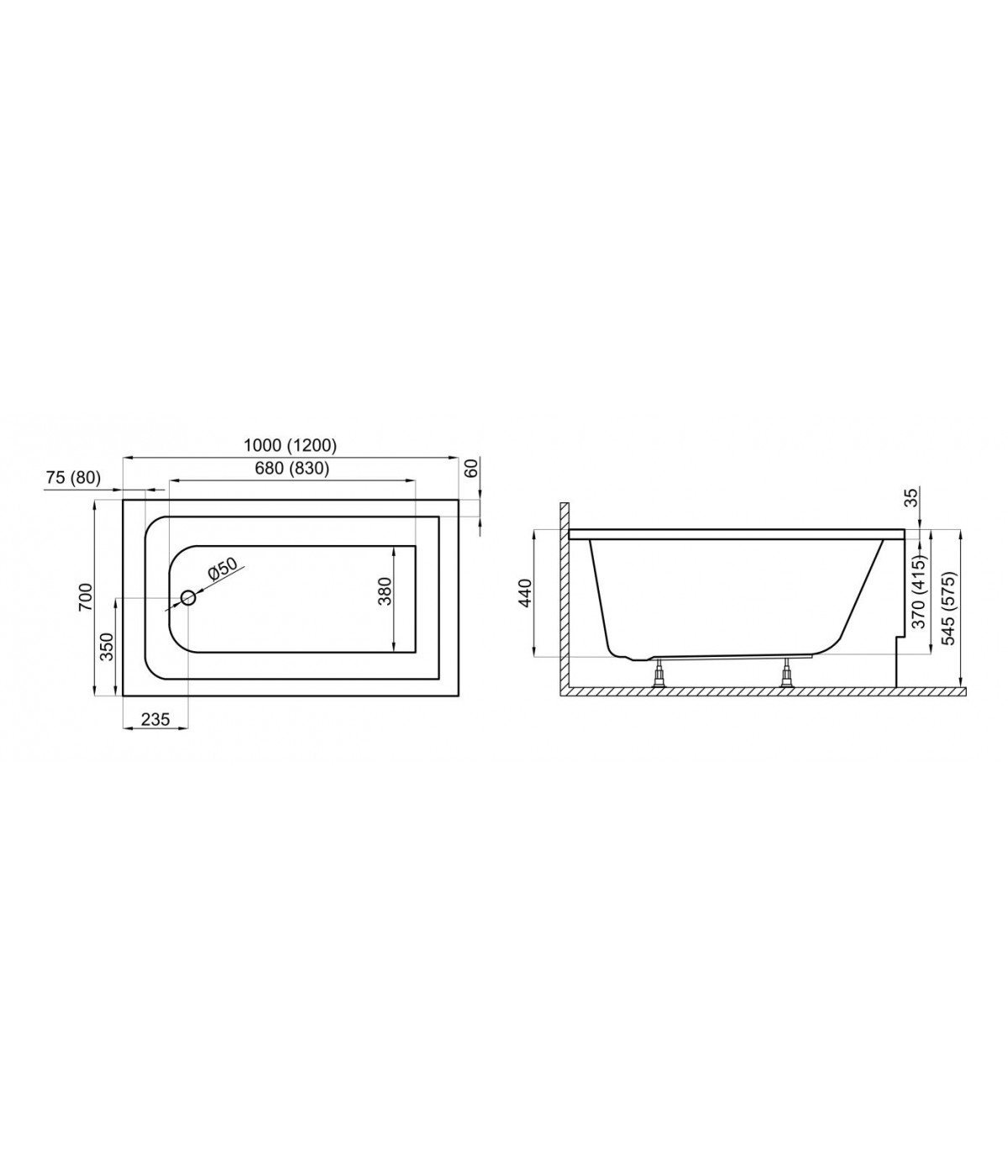 RECHTECK BADEWANNE 100x70 CAPRI Ablaufgarnitur + Füße GRATIS !