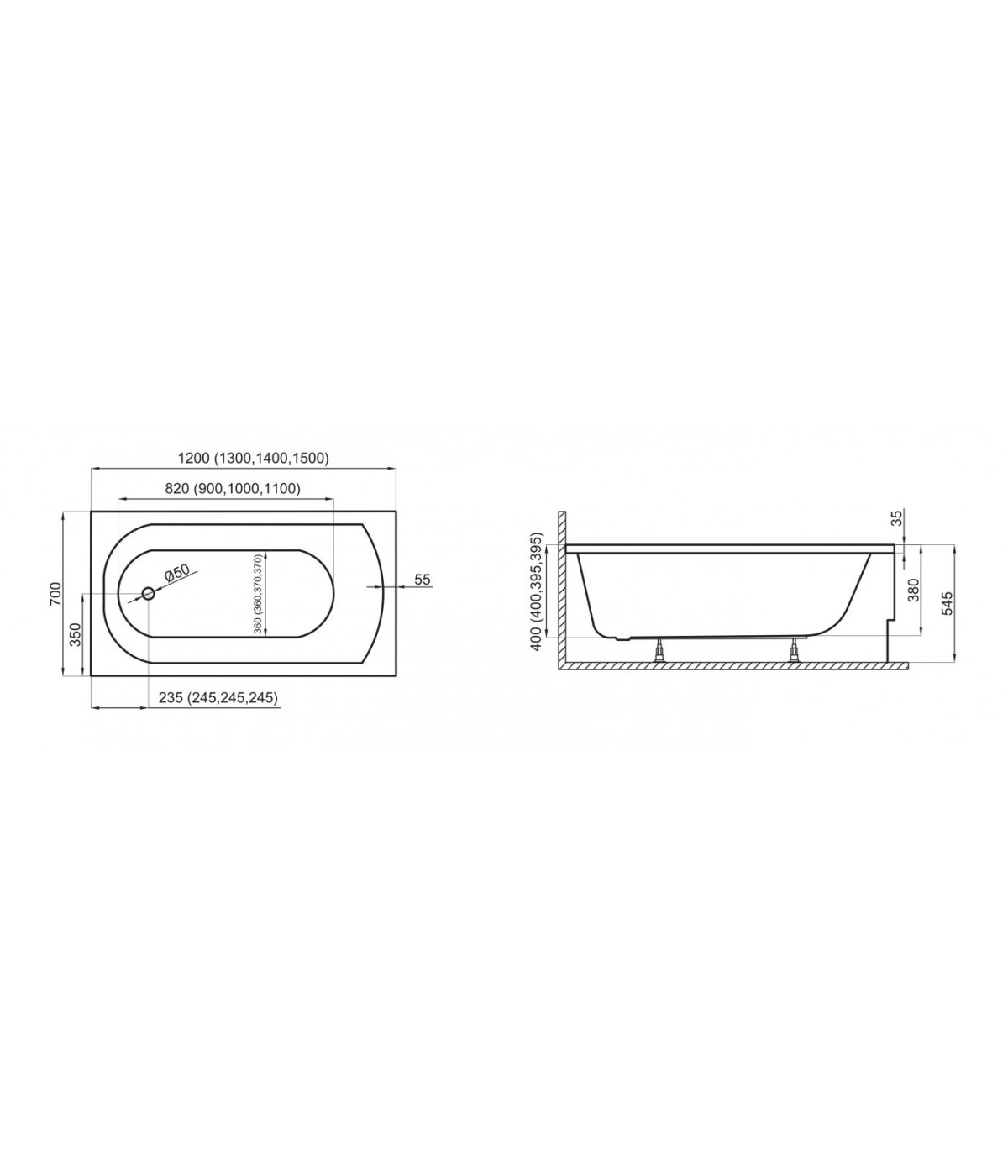 RECHTECK BADEWANNE 140x70 CLASSIC Ablaufgarnitur + Füße GRATIS !