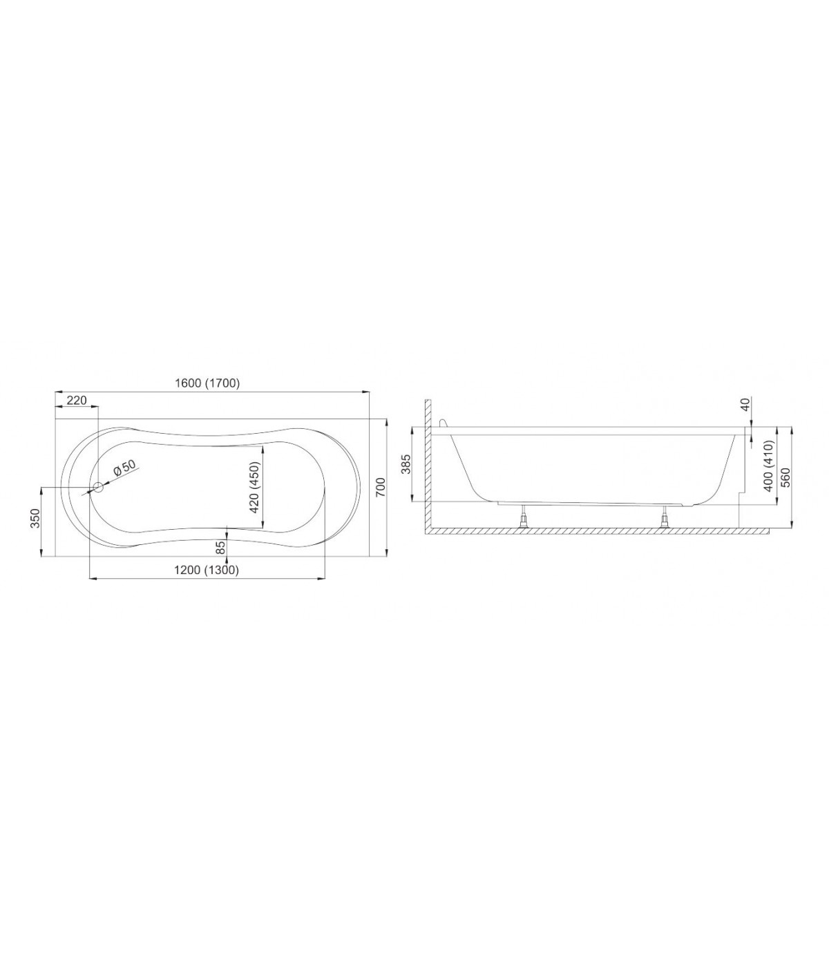 RECHTECK BADEWANNE 170x70 GRACJA Ablaufgarnitur + Füße GRATIS !