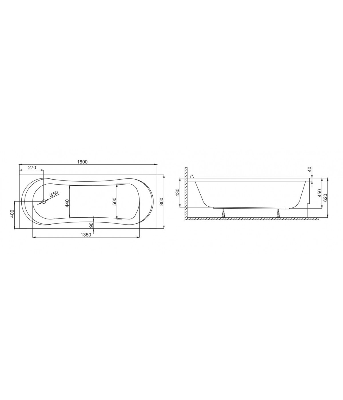 RECHTECK BADEWANNE 180x80 GRACJA Ablaufgarnitur + Füße GRATIS !