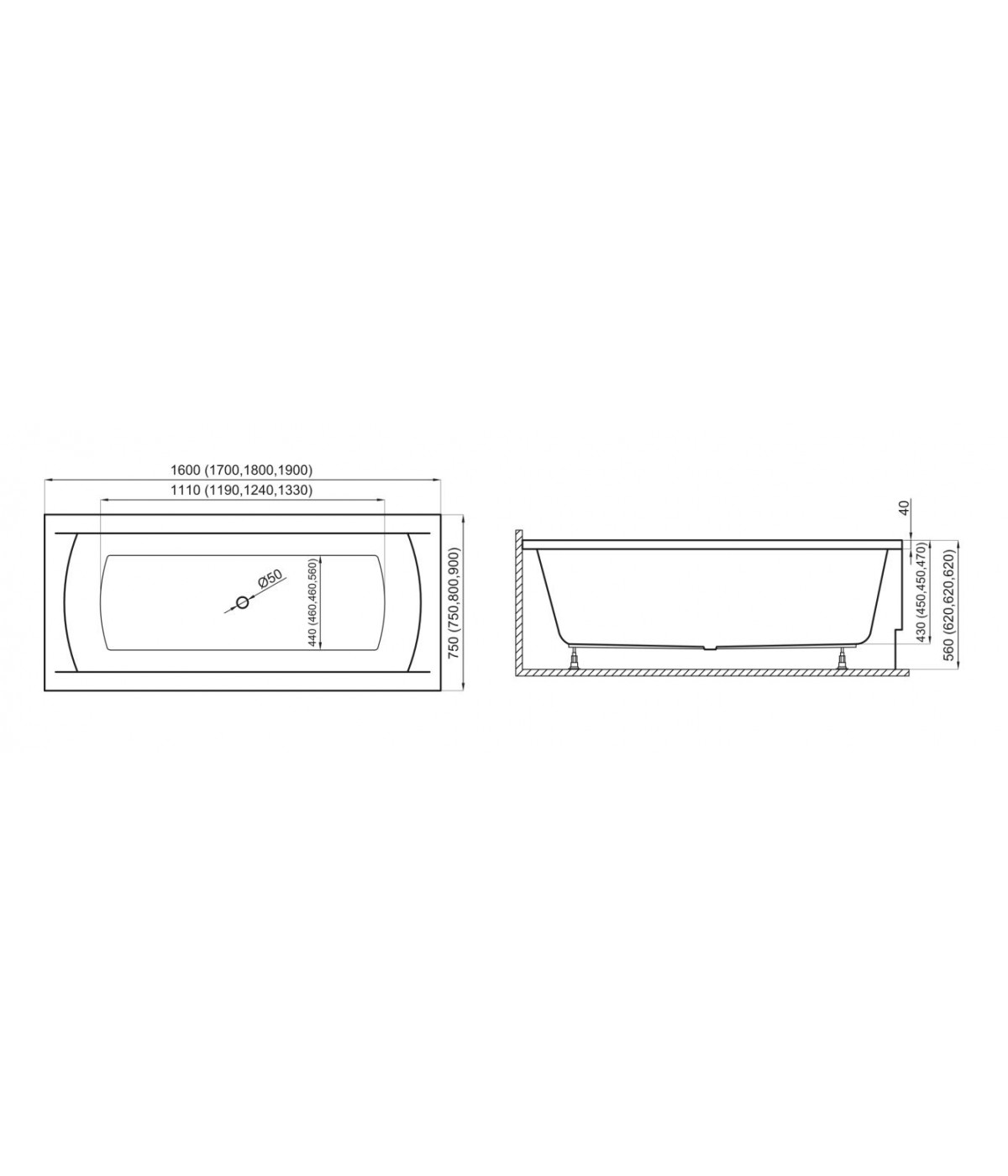 RECHTECK BADEWANNE 180x80 INES Ablaufgarnitur + Füße GRATIS !