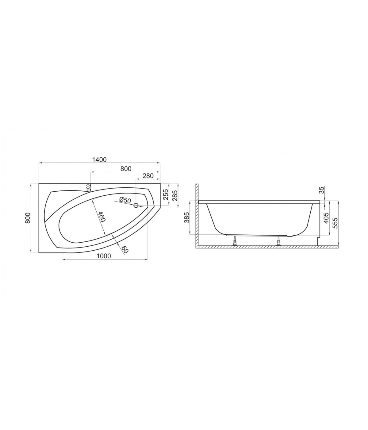 ECKBADEWANNE 140x80 LINKS FRIDAS Ablaufgarnitur + Füße GRATIS !