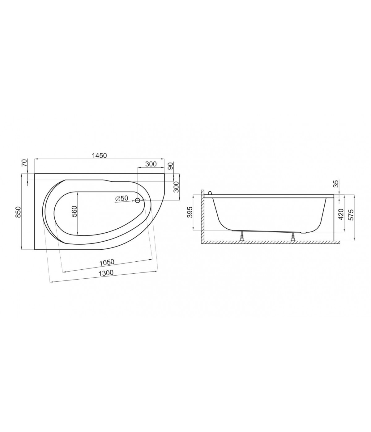ECKBADEWANNE 145x85 LINKS MIKI Ablaufgarnitur + Füße GRATIS !