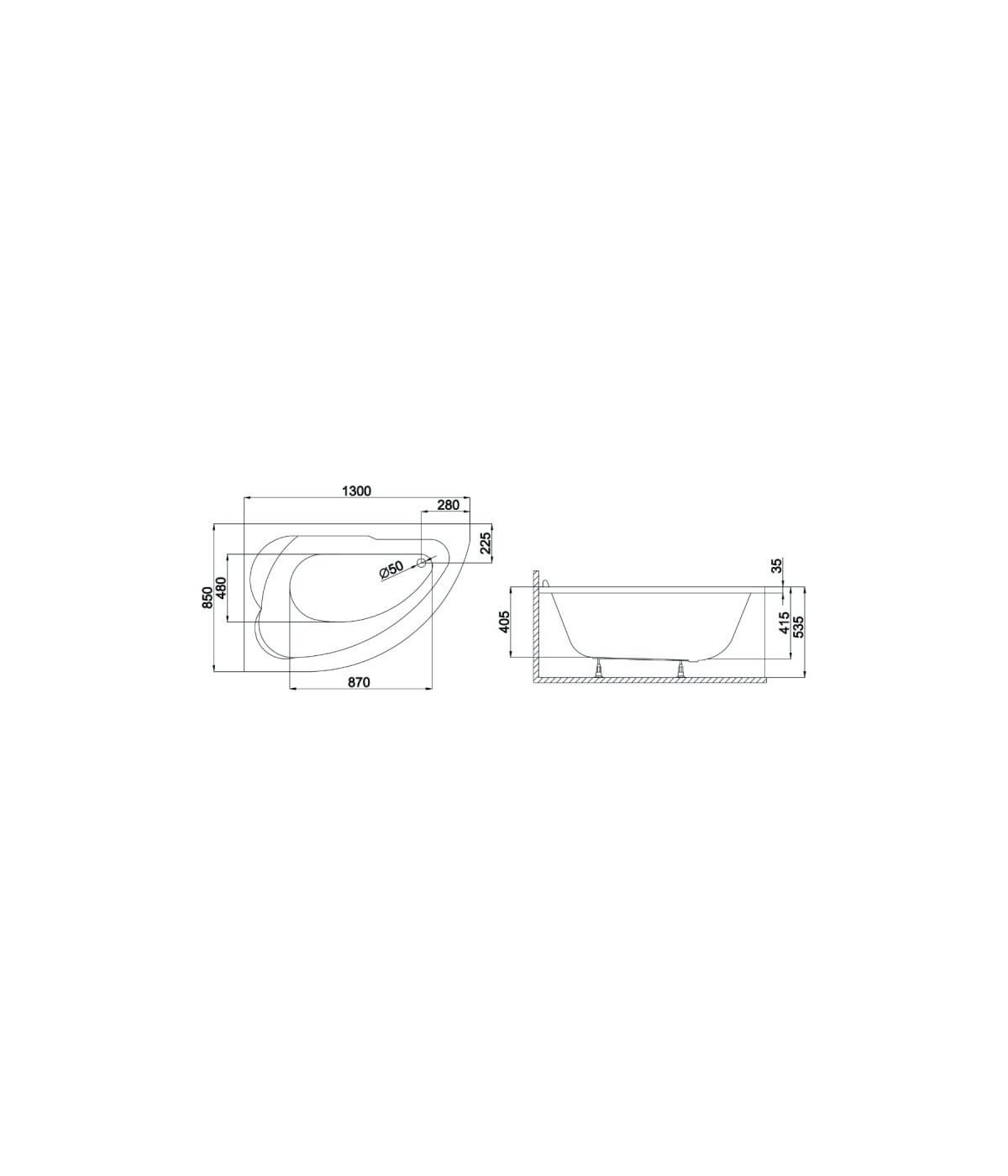 ECKBADEWANNE 130x85 LINKS STANDARDO Ablaufgarnitur + Füße GRATIS !