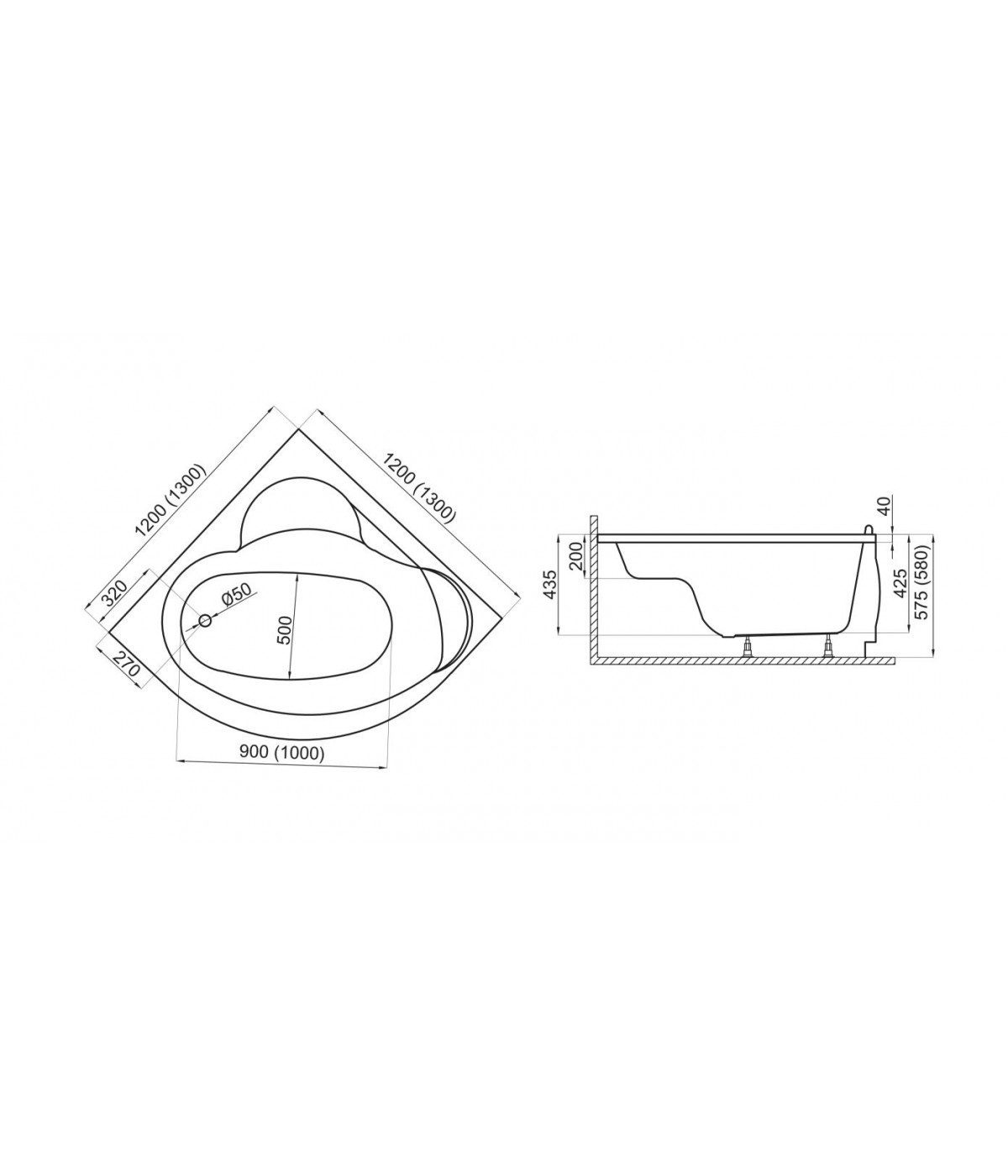 ECKBADEWANNE 120x120 STANDARDO Ablaufgarnitur + Füße GRATIS !