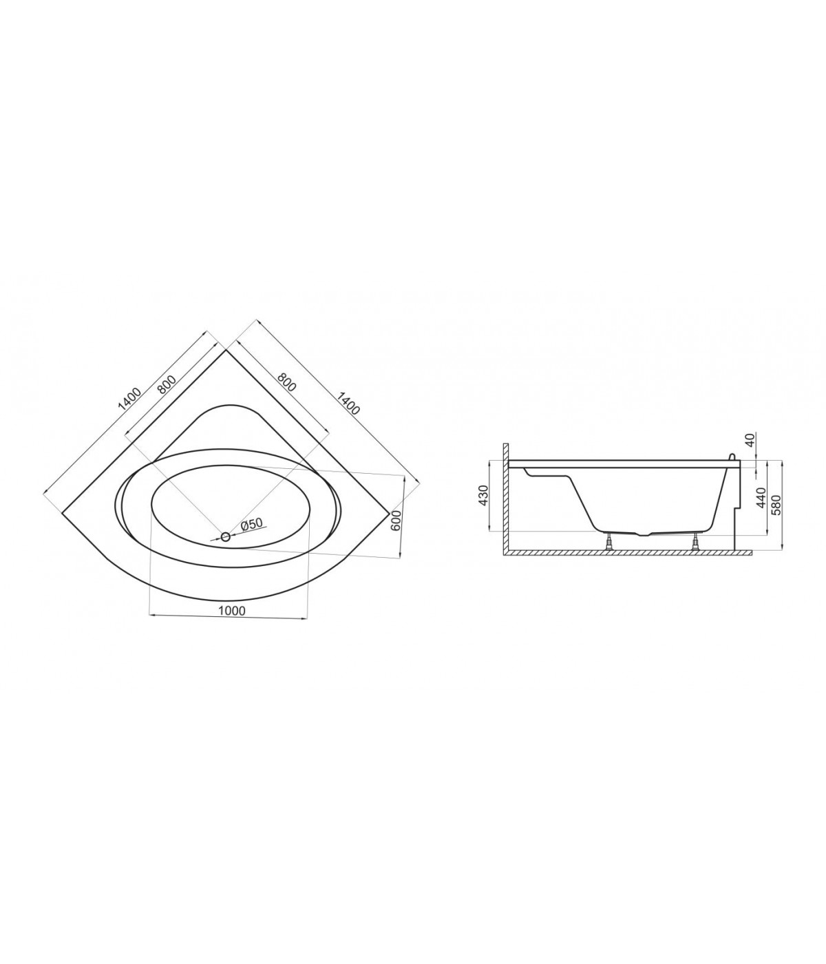 ECKBADEWANNE 140x140 STANDARDO Ablaufgarnitur + Füße GRATIS !
