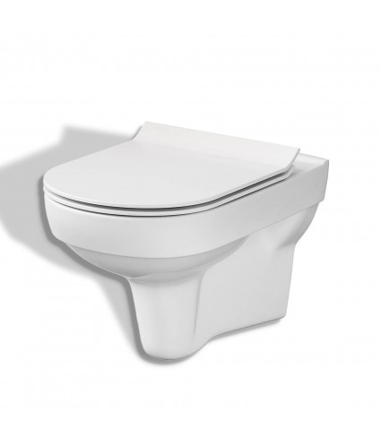 SET: WC-Vorwandelement C201 + WC-Toilette SLIM Soft-Close City-Cleanon Weiß + Schallschutzmatte + WC-Betätigungsplatte Chrom