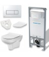 SET: WC-Vorwandelement C201 + WC-Toilette SLIM Soft-Close City-Cleanon Weiß + Schallschutzmatte + WC-Betätigungsplatte Schwarz