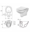 SET: WC-Vorwandelement C201 + WC-Toilette SLIM Soft-Close City-Cleanon Weiß + Schallschutzmatte + WC-Betätigungsplatte Chrom