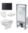 SET: WC-Vorwandelement C201 + WC-Toilette SLIM Soft-Close City-Cleanon Weiß + Schallschutzmatte + WC-Betätigungsplatte Schwarz