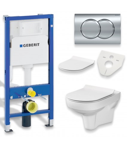 SET: WC-Vorwandelement Duofix + WC-Toilette SLIM Soft-Close City-Cleanon Weiß + Schallschutzmatte + WC-Betätigungsplatte Chrom