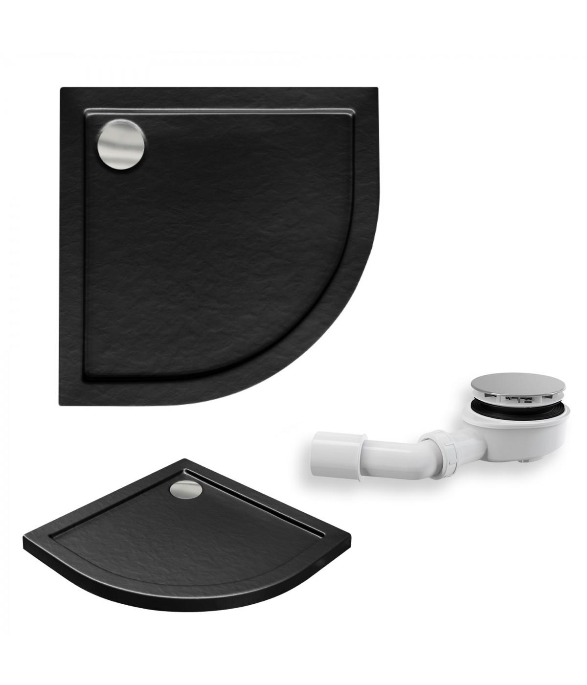 DUSCHWANNE VIERTELKREIS SCHWARZ 80x80x3 ARON Ablaufgarnitur GRATIS !
