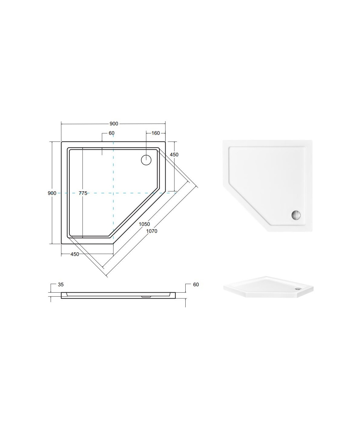 DUSCHWANNE VIERTELKREIS 90x90 BERGO Ablaufgarnitur GRATIS !
