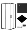SET: Duschwanne GEOSA + Duschkabine Transparentes Glas 90x90x190 PUNTO Schwarz Quadratisch