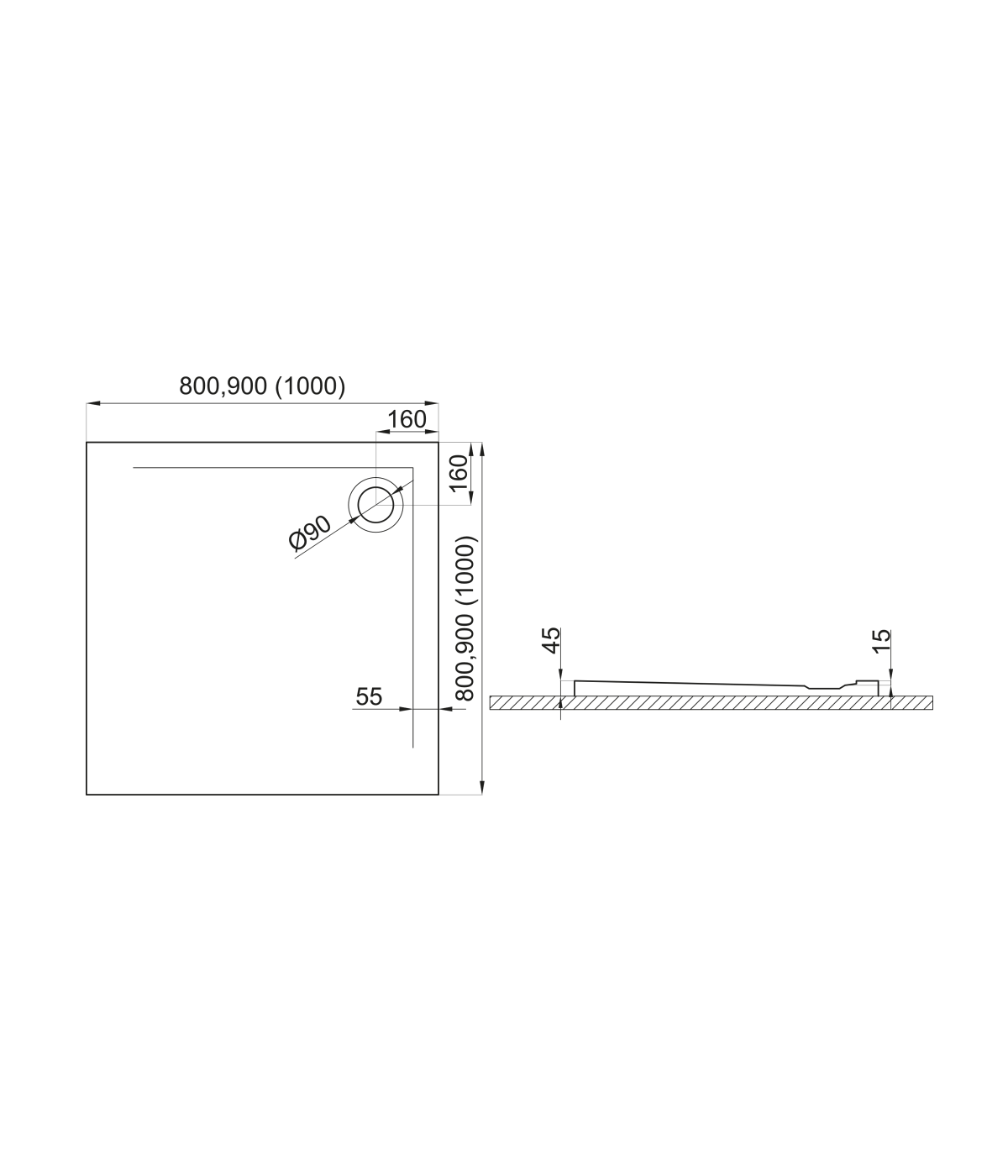SET: Duschwanne GEOSA + Duschkabine Transparentes Glas 80x80x190 PUNTO Schwarz Quadratisch