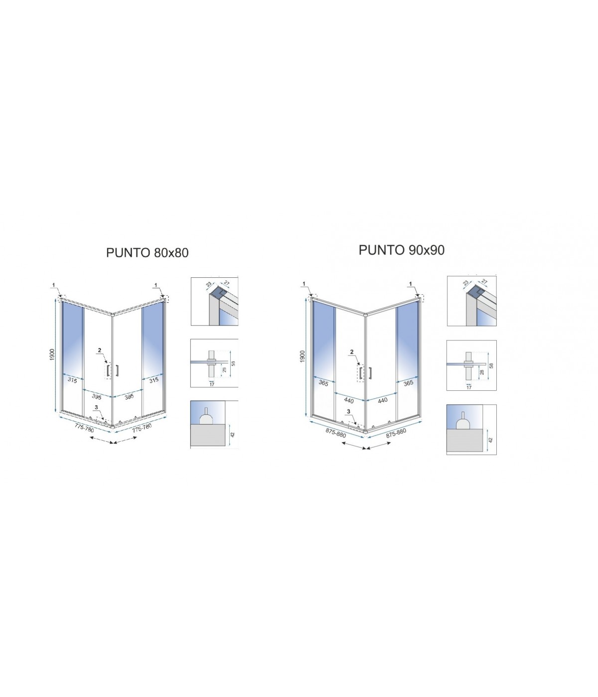 SET: Duschwanne GEOSA + Duschkabine Transparentes Glas 90x90x190 PUNTO Schwarz Quadratisch