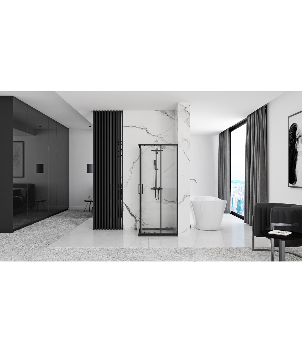 Duschkabine Transparentes Glas 90x90x190 PUNTO Schwarz Quadratisch