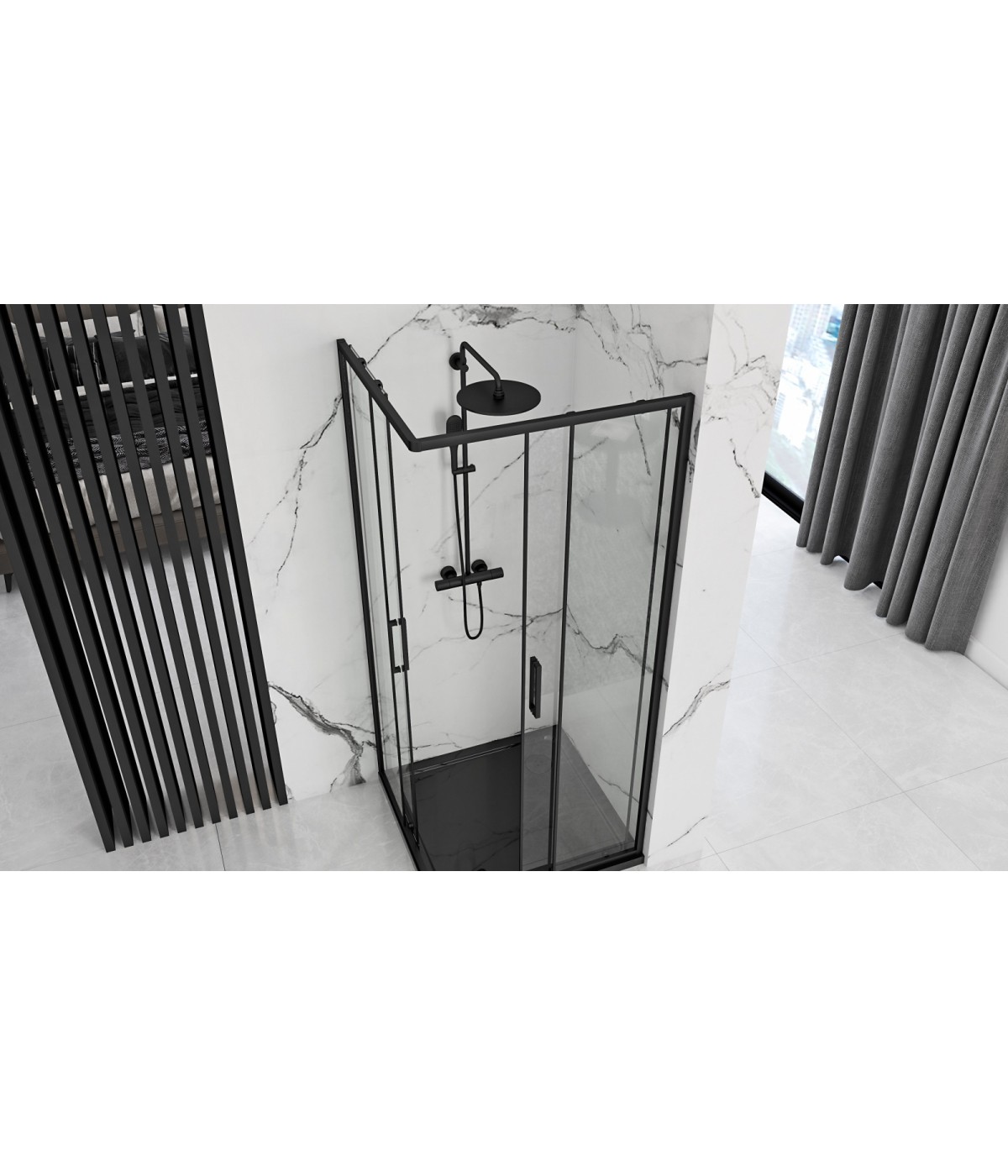 Duschkabine Transparentes Glas 90x90x190 PUNTO Schwarz Quadratisch