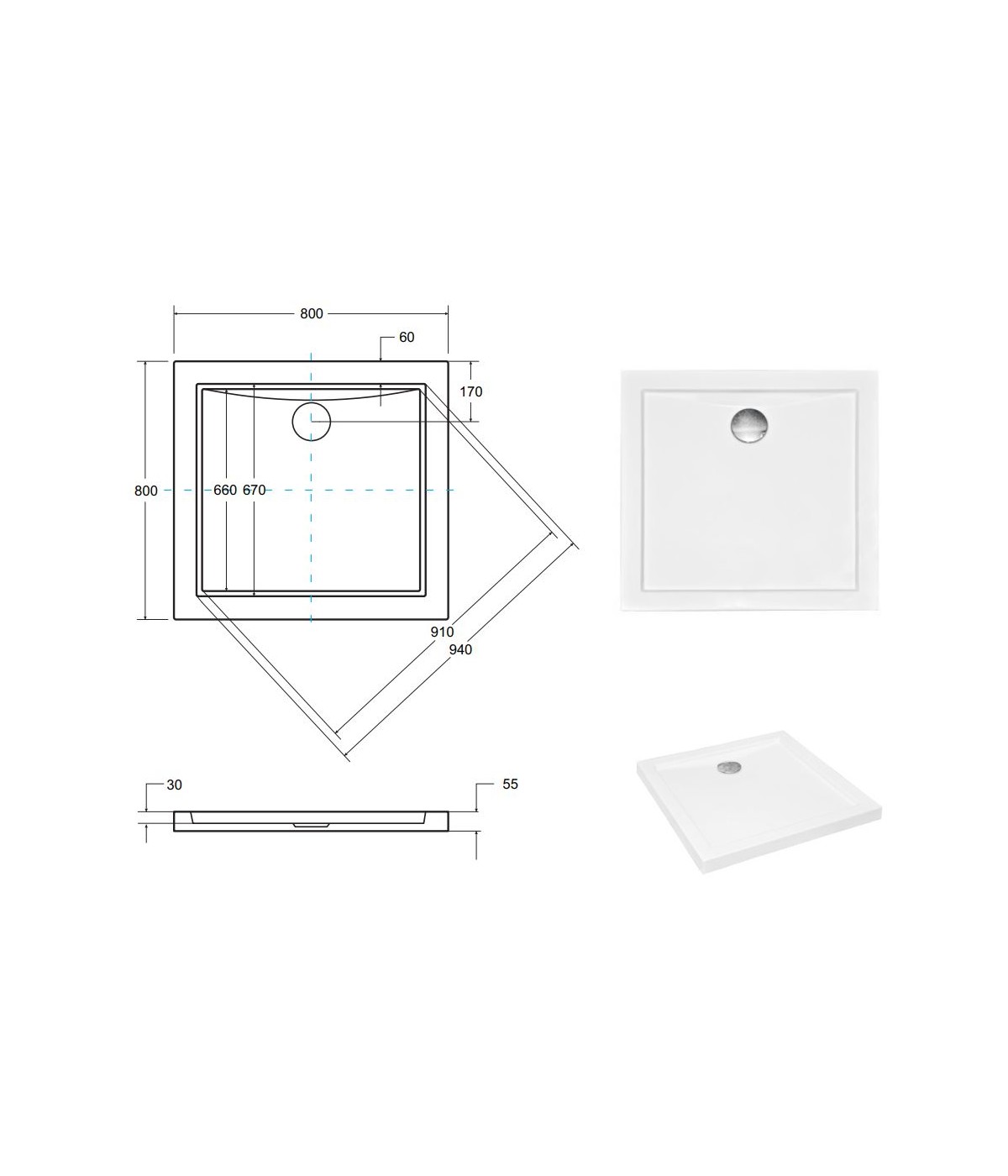 DUSCHWANNE QUADRATISCH SCHWARZ 80x80 AQUARIUSO Ablaufgarnitur GRATIS !