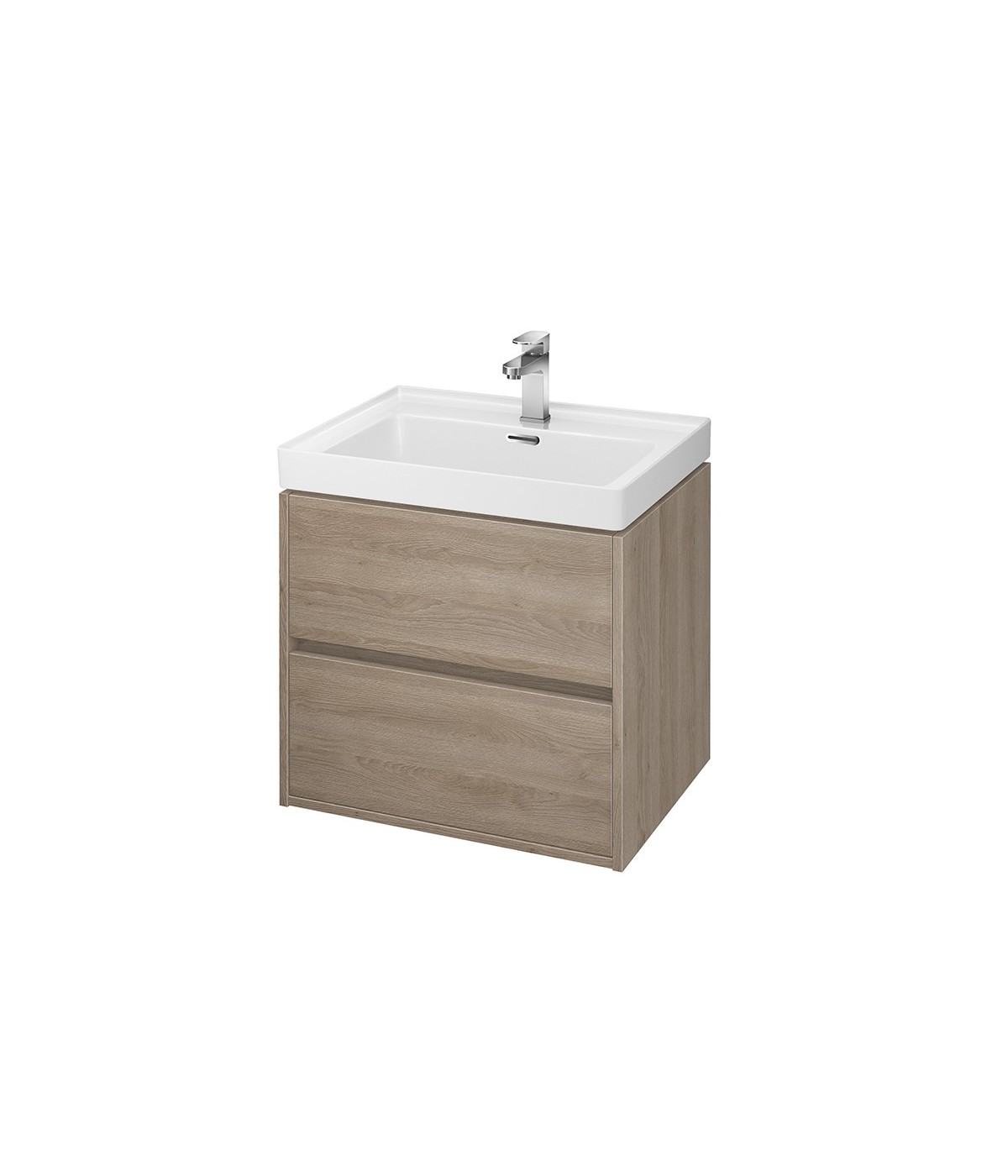 Badmöbel Set CREAZ 60 Waschbecken-Unterschrank mit Waschbecken, 2-Schubladen, Eiche