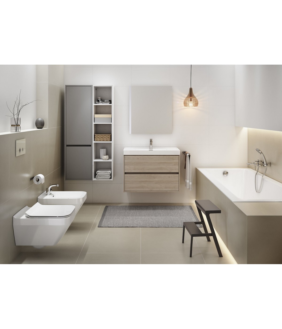 Badmöbel Set CREAZ 60 Waschbecken-Unterschrank mit Waschbecken, 2-Schubladen, Eiche