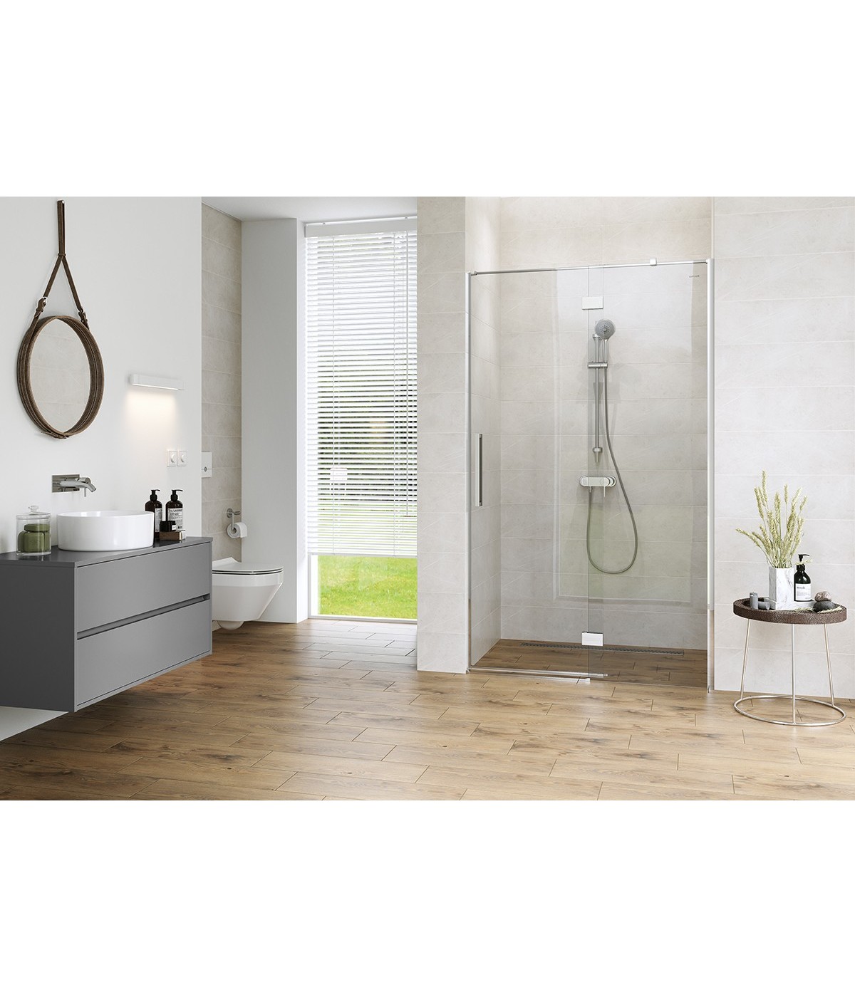 Badmöbel Set CREAZ 60 Waschbecken-Unterschrank mit Waschbecken, 2-Schubladen, Grau Matt