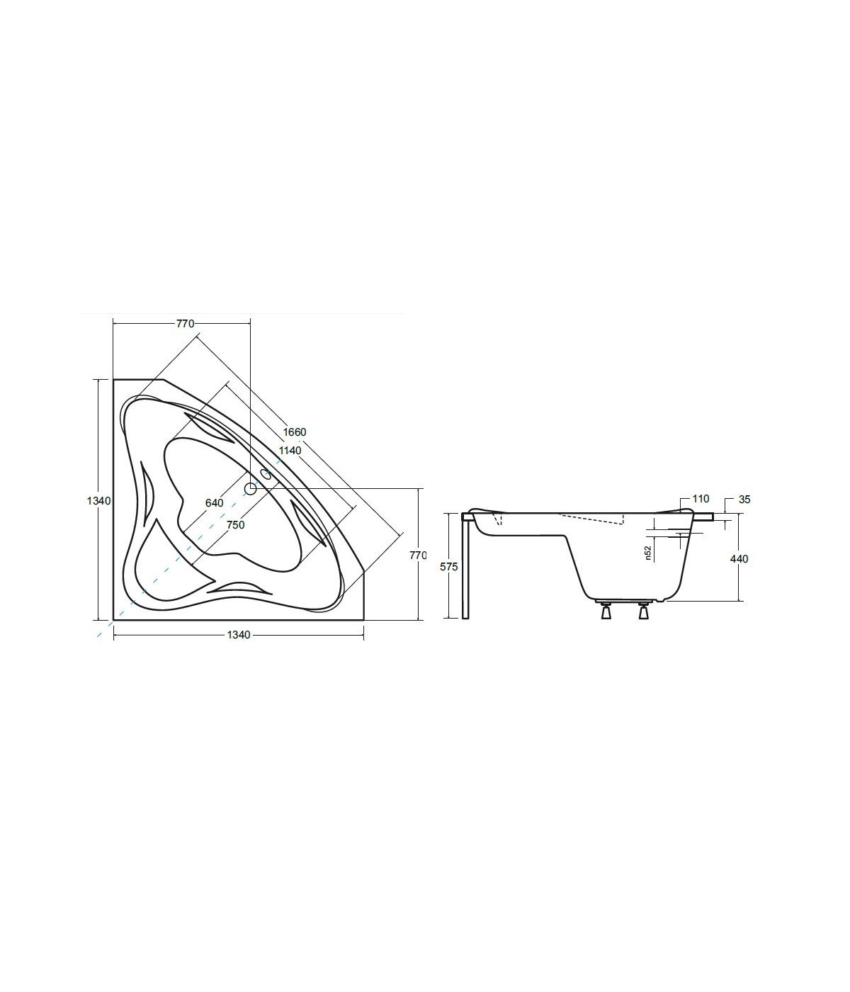 ECKBADEWANNE 134x134 EWAX Ablaufgarnitur + Füße GRATIS !