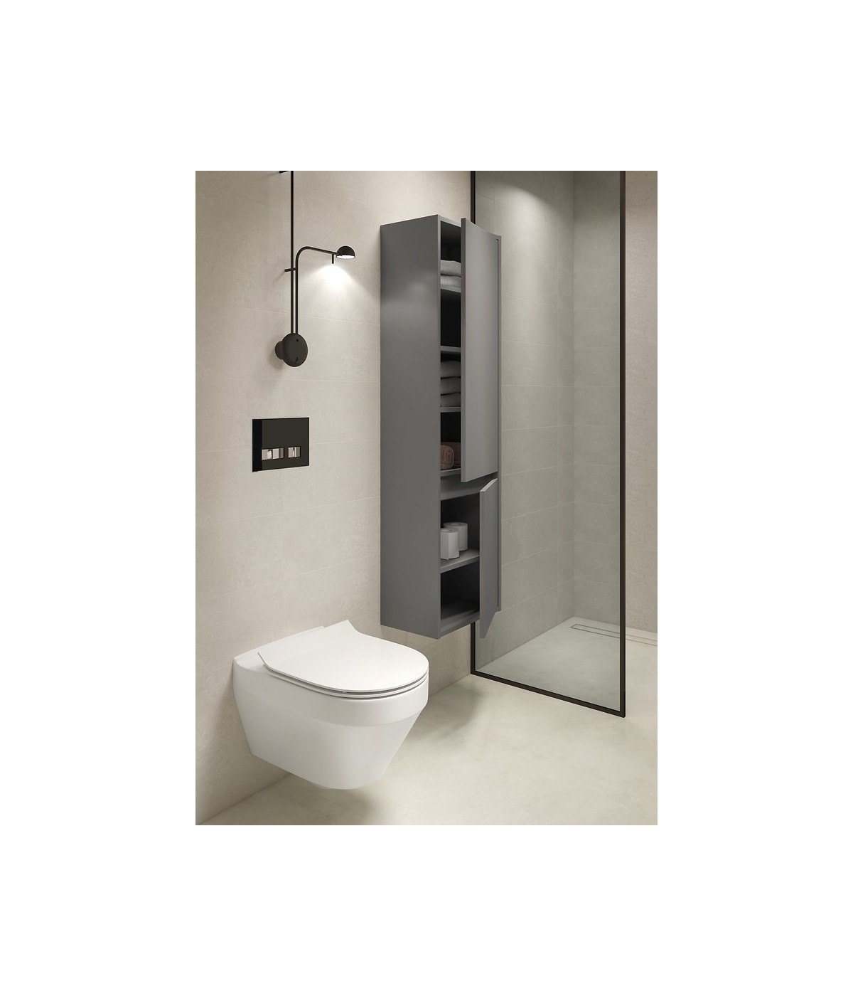 Badezimmer Hochhängeschrank CREAZ 140x40x25 Hochschrank mit 2-Türen, Grau Matt