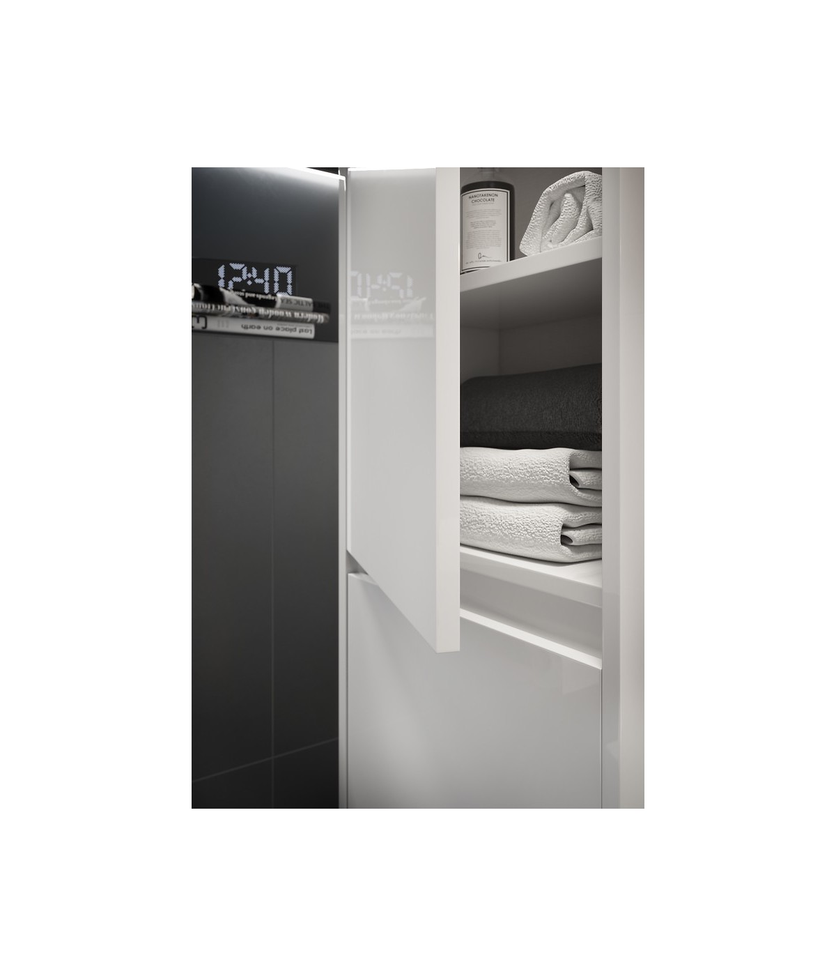 Badezimmer Hochhängeschrank CREAZ 140x40x25 Hochschrank mit 2-Türen, Weiß