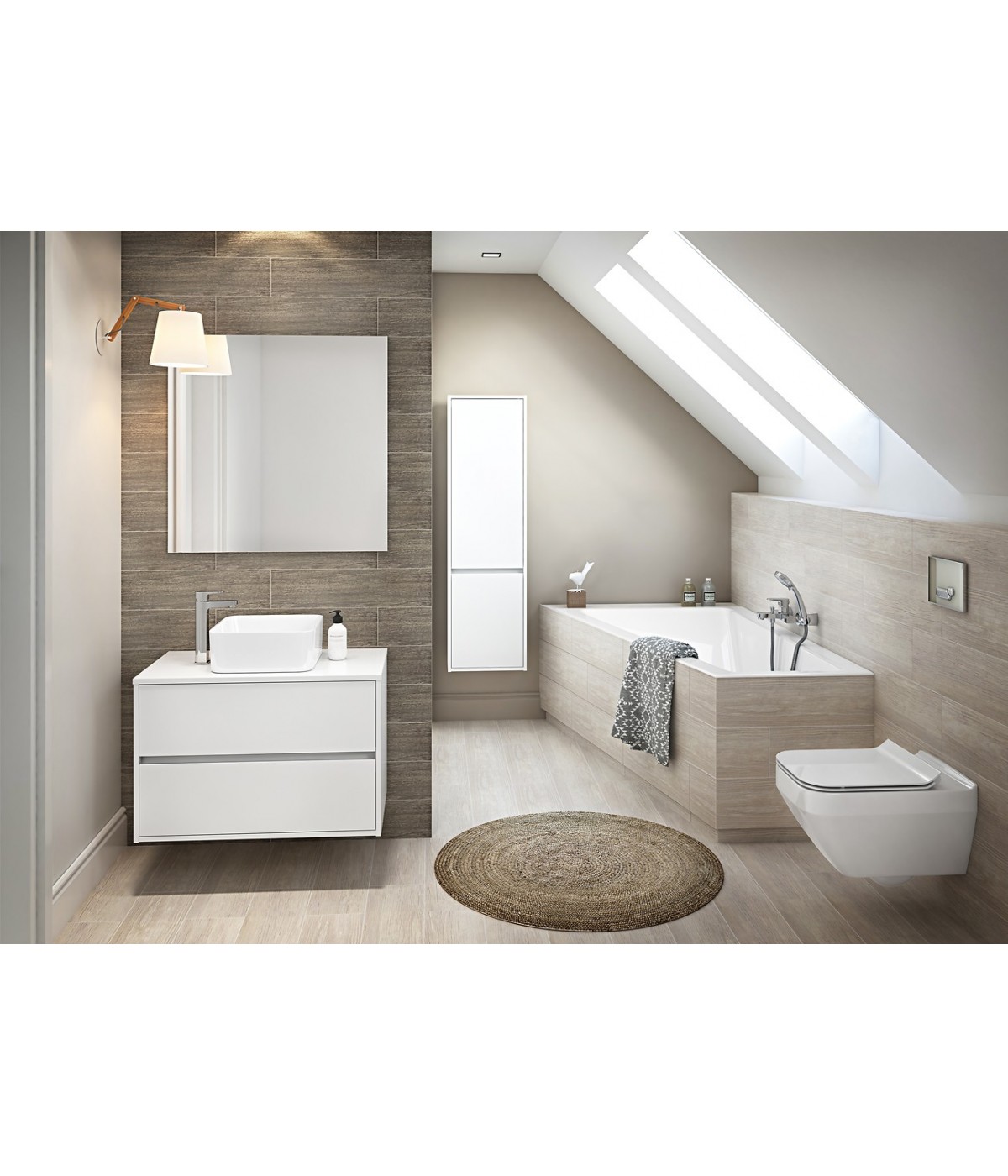 Badezimmer Hochhängeschrank CREAZ 140x40x25 Hochschrank mit 2-Türen, Weiß