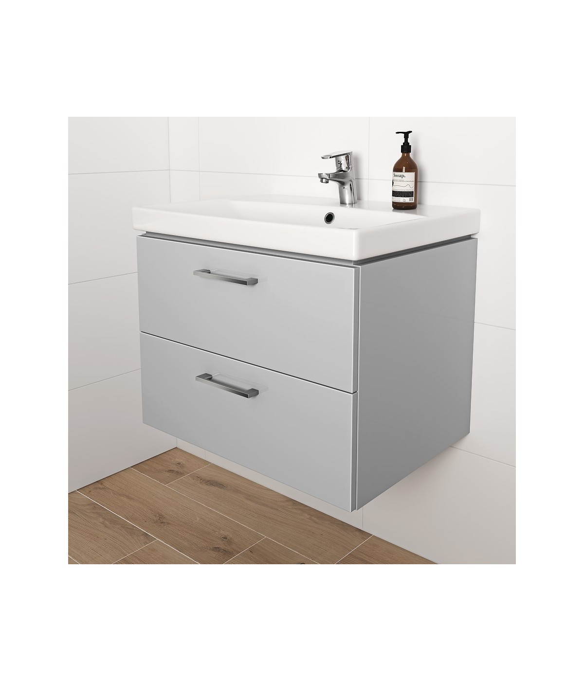 Badmöbel Set LARAZ COMO 50 Waschbecken-Unterschrank mit Waschbecken, 2-Schubladen, Grau