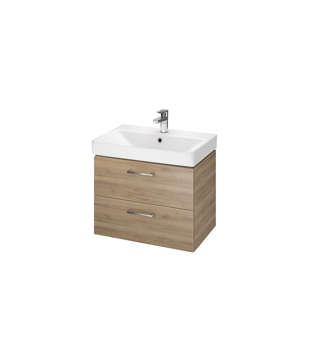 Badmöbel Set LARAZ MILLE SLIM 60 Waschbecken-Unterschrank mit Waschbecken, 2-Schubladen, Nussbaum
