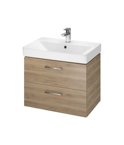 Badmöbel Set LARAZ MILLE SLIM 60 Waschbecken-Unterschrank mit Waschbecken, 2-Schubladen, Nussbaum