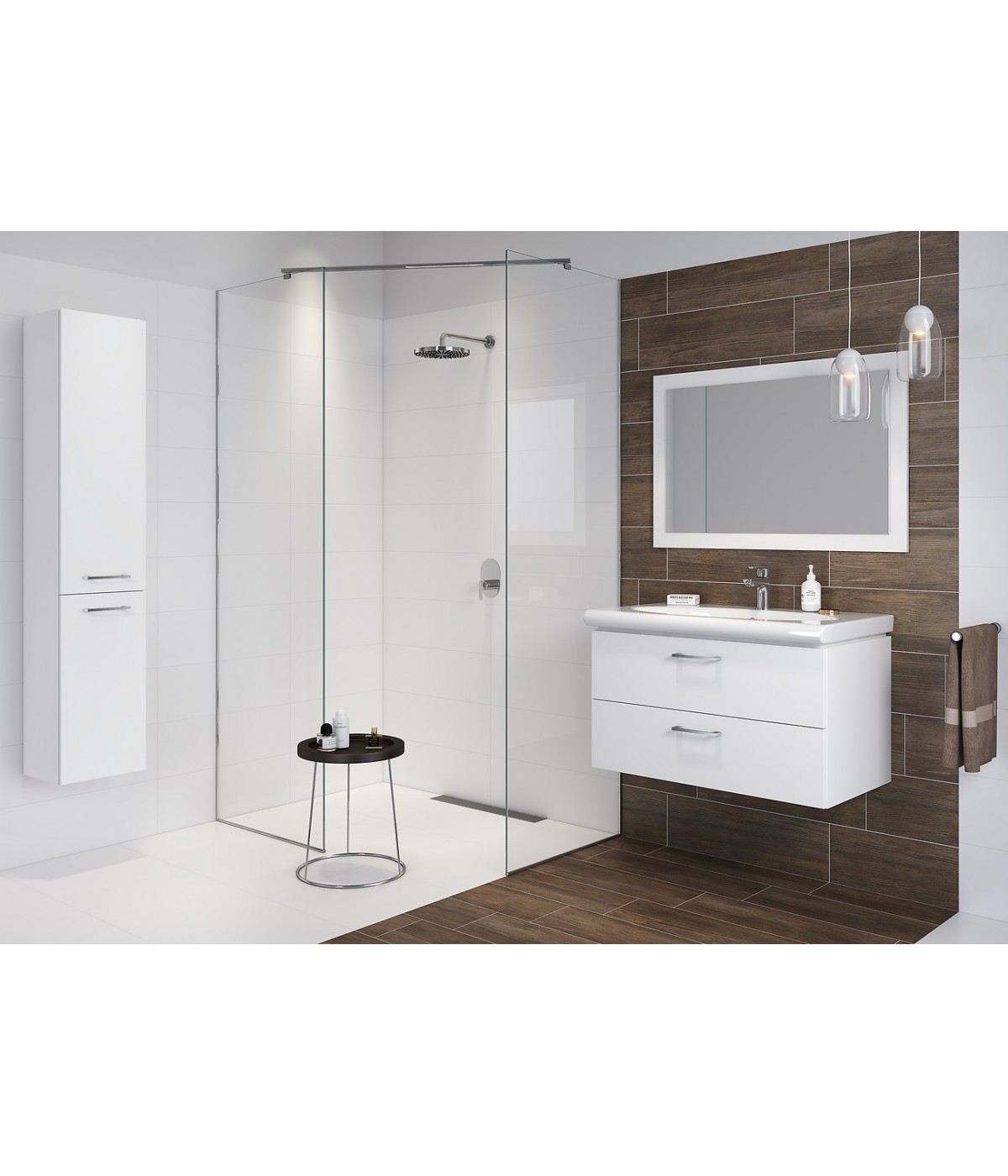 Badezimmer Hochhängeschrank LARAZ 150x30x25 Hochschrank mit 2-Türen, Nussbaum